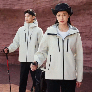 OEM/ODM Custom Waterproof Hard Shell Hooded Jacket for Outdoor Sports Mountain Running Hiking Skiing Windbreak Rain Coat-White