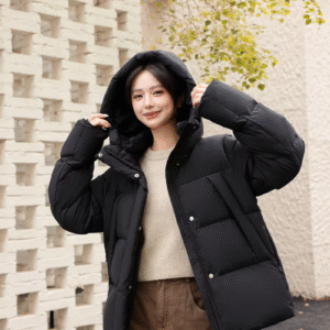 Warm Women's Hooded Short Down Jacket Waterproof and Windproof with Ordinarily Designed Coats-BLACK