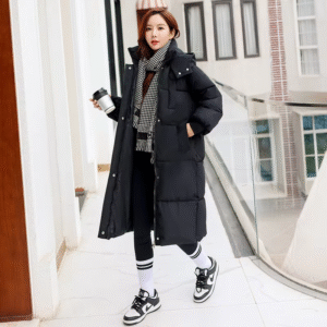 Winter High Quality Women Down Coats Long Plus Size Breathable Plush Warm Windproof Skin Friendly Casual Coat-Black