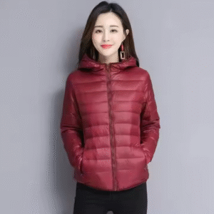 Wholesale New Fashion Women Quilted Jacket Cotton Padded Winter Warm Hooded Long Sleeve Zipper Slim Girls Jacket Down Coat-Red