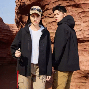 OEM/ODM Custom Waterproof Hard Shell Hooded Jacket for Outdoor Sports Mountain Running Hiking Skiing Windbreak Rain Coat-Black