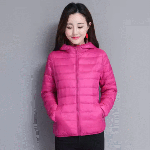 Wholesale New Fashion Women Quilted Jacket Cotton Padded Winter Warm Hooded Long Sleeve Zipper Slim Girls Jacket Down Coat-Rose
