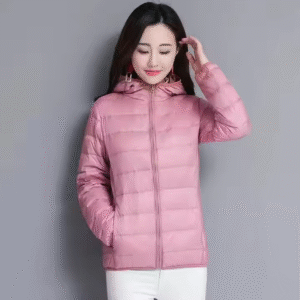 Wholesale New Fashion Women Quilted Jacket Cotton Padded Winter Warm Hooded Long Sleeve Zipper Slim Girls Jacket Down Coat-Pink