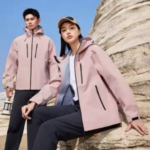 OEM/ODM Custom Waterproof Hard Shell Hooded Jacket for Outdoor Sports Mountain Running Hiking Skiing Windbreak Rain Coat-Pink